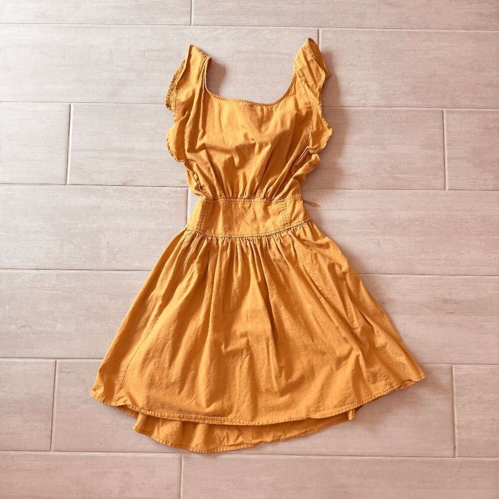 WishlistโApparel Tie Back Mini Dress 100% Cotton Tangerine Gold Yellow Smocked M